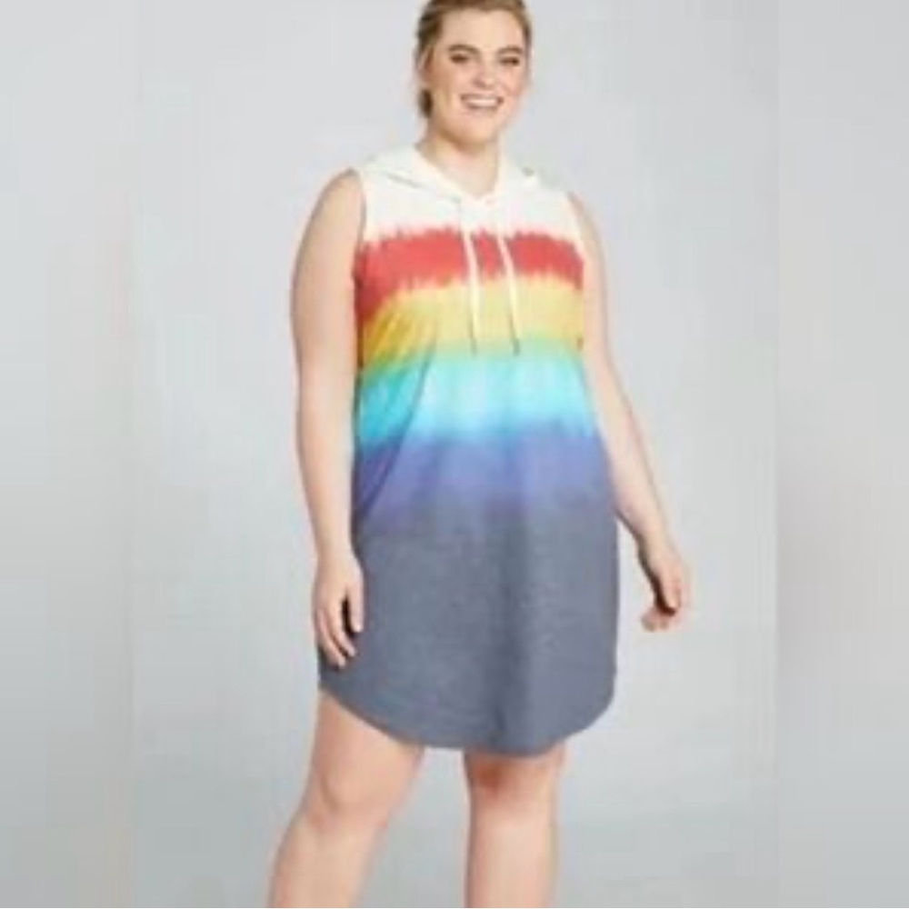 Lane Bryant Size 22/24 LIVI Activewear Sleeveless Hoodie Dress - Rainbow Stripe